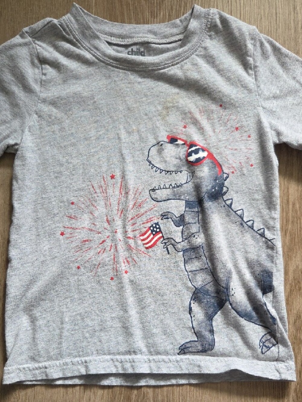 Carter's Light Gray Dino 4th Of July Graphic Tee with Red Accents - Picture 4 of 4